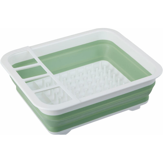 Green White Collapsible Dish Rack / Cutlery Drainer Rectangular Portable Compact Convenient for Everyday Use w37 x d31 x h13cm - Premier Housewares