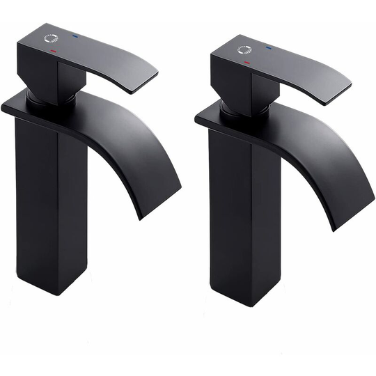 2×Single Handle Basin Faucet,Waterfall Basin Faucet,Bathroom Mixer Tap,Elegant Decoration Black-2 Piece SELIEN-B