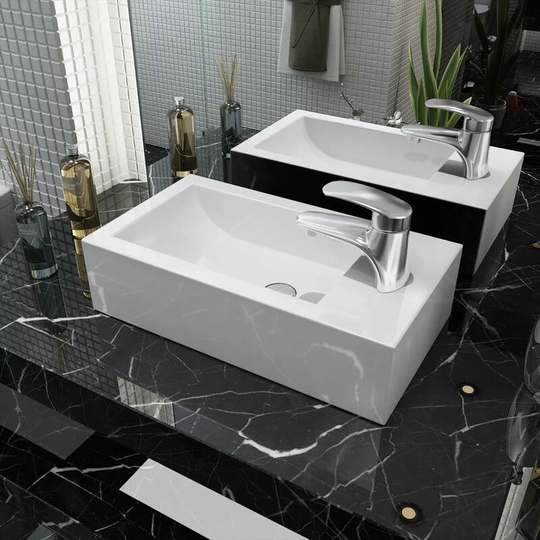 Basin with Faucet Hole Rectangular Ceramic White 46x25.5x12 cm VDTD04467 - Topdeal