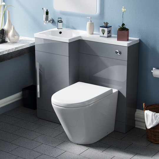 Neshome - lh btw Toilet, wc Unit & Resin Basin Light Grey Flat Pack| Revune