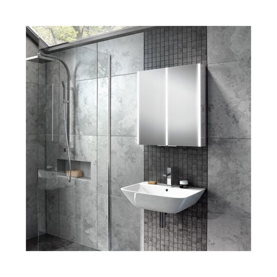 Xenon 60 Aluminium Double Door Bathroom Cabinet with vertical led 700mm h x 605mm w x 130mm d - HIB