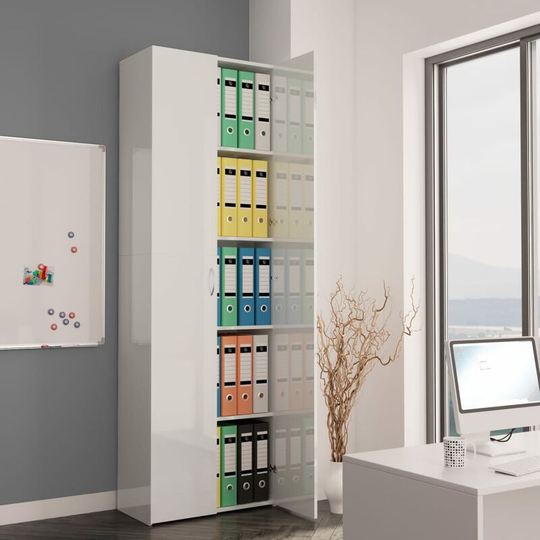 Office Cabinet High Gloss White 60x32x190 cm Chipboard VDTD31332 - Topdeal