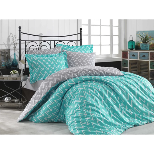 Cliffo Turquoise/Grey/White 100% Cotton Duvet Cover Set