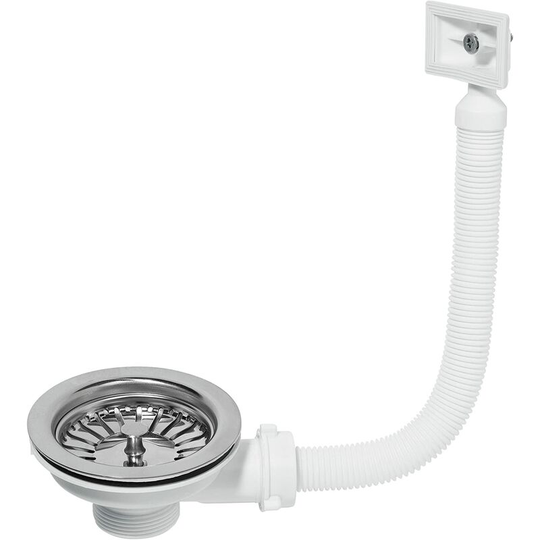 Overflow pipe drain, white, STAINLESS STEEL basket