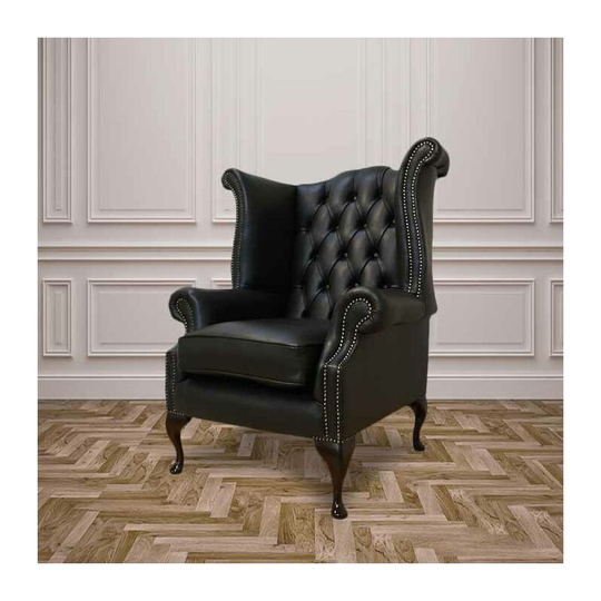 Chesterfield Queen Anne High Back Wing Chair uk Manufactured Black