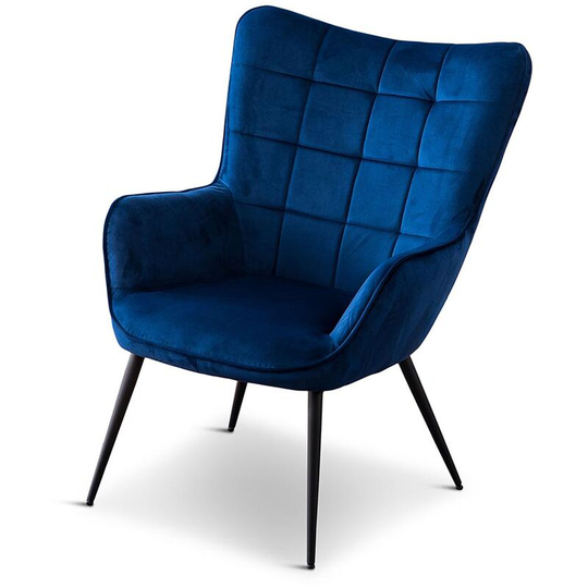 Vera Linen / Velvet Occasional Lounge Living Room Accent Chair Armchair Metal Legs Blue Velvet without Footstool - Blue without Footstool