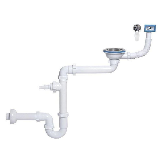 Single Space Saving Kitchen Sink Drain Waste P-Trap Set 115mm Dish Washer Input