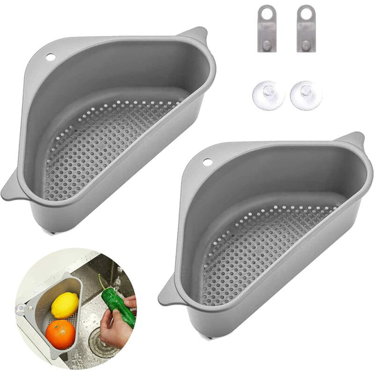 Kitchen Sink Organizer 2 Pieces Triangular Sink Strainer Basket Colander Strainer Set Sink Strainer Tray Drainer Vegetable/Fruit Storage Basket
