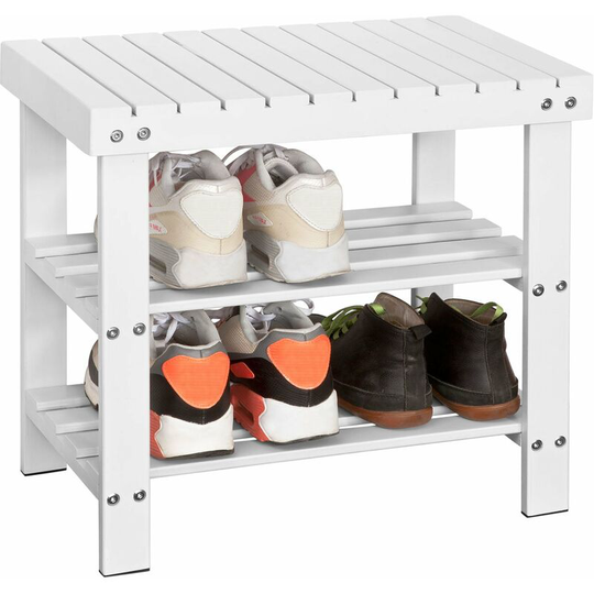 Bamboo Shoe Rack with Seat on Top, Bathroom Shelf, L50cm, FSR02-K-W - Sobuy