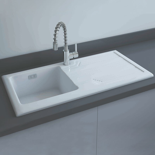 Rak Gourmet 4 Ceramic Kitchen Sink 1.0 Bowl 1010mm l x 510mm w - White