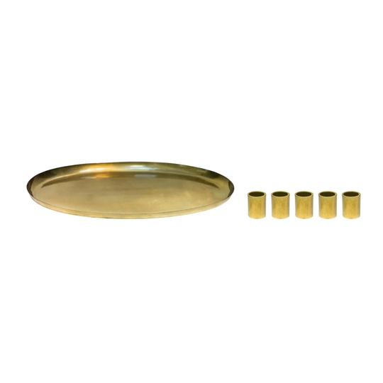 Champagne Gold Oval Centrepiece Metal With Magnetic Candle Holders W40cm
