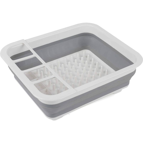 Collapsible Dish Rack, Folds Flat for Easy Storage, Easy Cleaning, Mini Camping Dish Drainer, Space-Saving Design, Separate Drying Compartment,