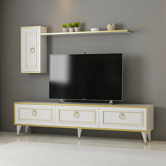 Lorenz TV Unit White & Gold