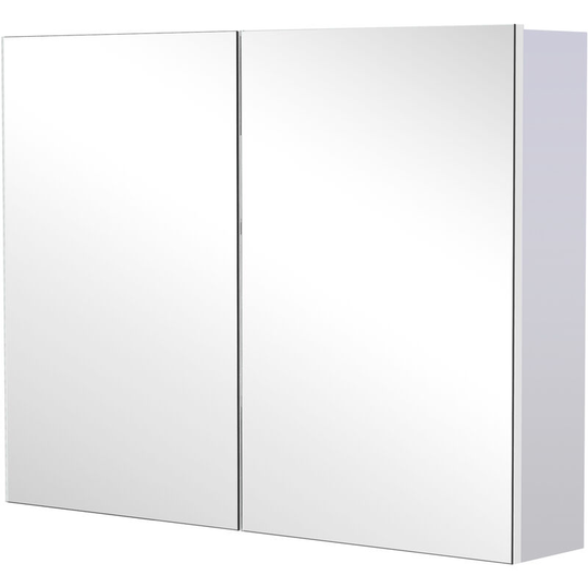 Mirror Cabinet Double Door Wall Mounted Modern Storage Unit Bathroom - White - Homcom