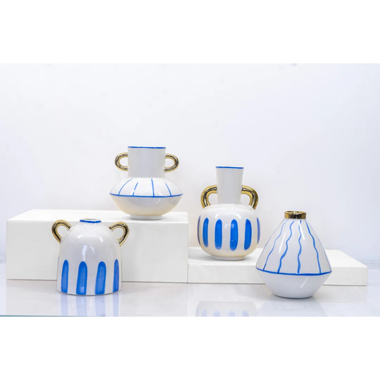 4 Piece Canyonlands White/Blue/Gold Ceramic Table Vase Set