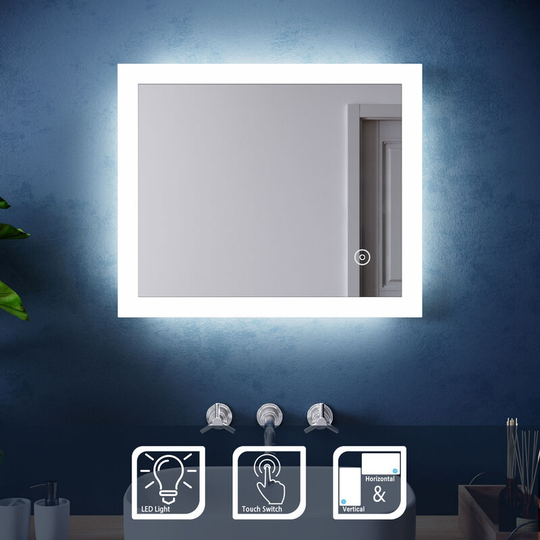 ELEGANT Bathroom Mirror with LED Lights Wall Mounted Bathroom LED Mirror 600 x 500 mm Touch Sensor Horizontal Vertical