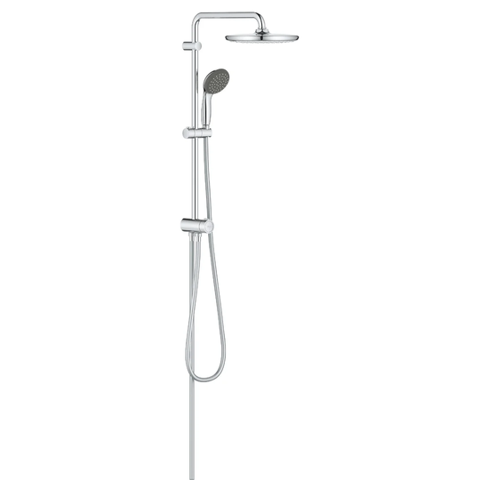 GROHE Vitalio Start 250 Flex shower system with water-saving EcoJoy. Chrome finish. With diverter, round 250mm 2-spray head shower and 100mm hand show