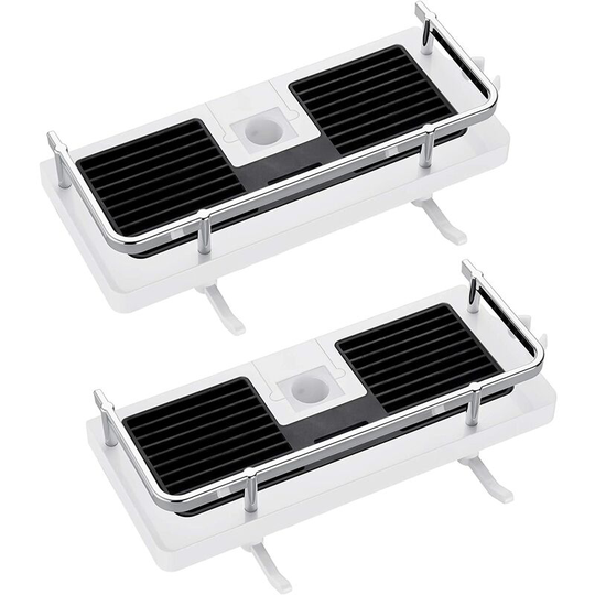 2PCS Bathroom Shower Shelf for Shower Rod No Drilling Shower Tray with Buckle for Shower Head Holder for Soap Shampoo 2 Pieces BR-Life
