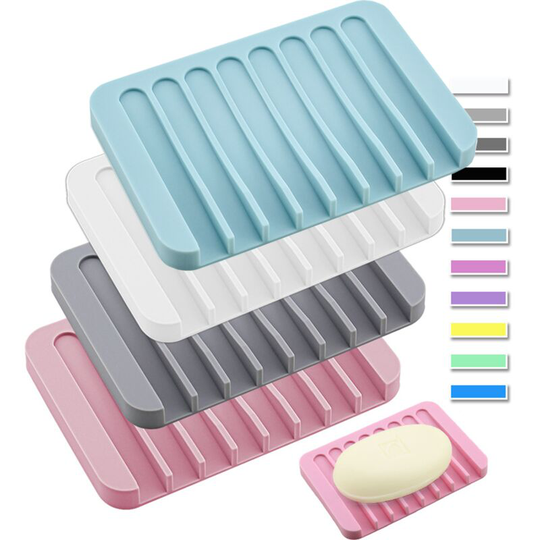 Self-Draining Soap Dish, 4 Piece Silicone Soap Saver, Waterfall Soap Dish for Bathroom, Extends Soap Life, Keeps Soap Bars Clean and Easy to Clean