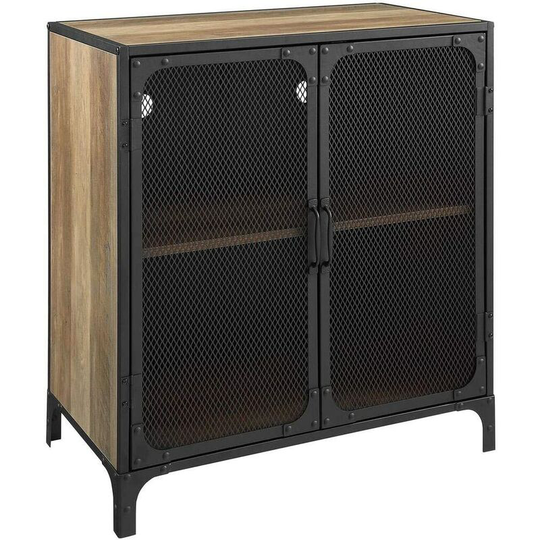simpa 30" Rustic Oak Industrial Fretwork Accent Sideboard Cabinet