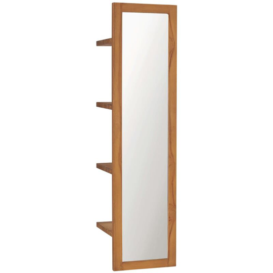 Wall Mirror with Shelves 30x30x120 cm Solid Teak Wood FF289070_UK - Topdeal