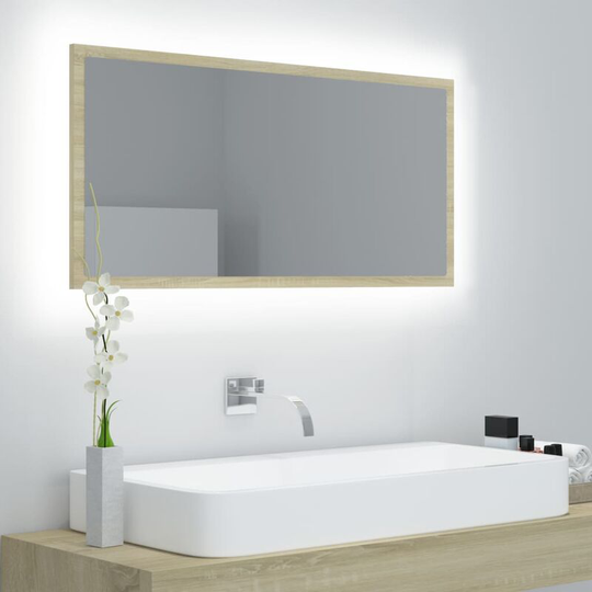Led Bathroom Mirror Sonoma Oak 90x8.5x37 cm Chipboard FF804935_UK - Topdeal