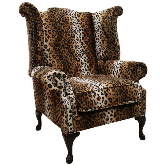 Chesterfield Saxon Queen Anne High Back Wing Chair Cheetah Animal Print