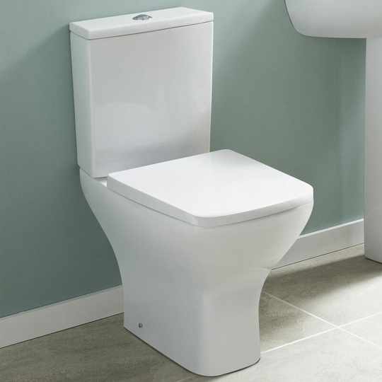 Nuie - Ava Close Coupled Rimless Toilet Push Button Cistern - Soft Close Seat