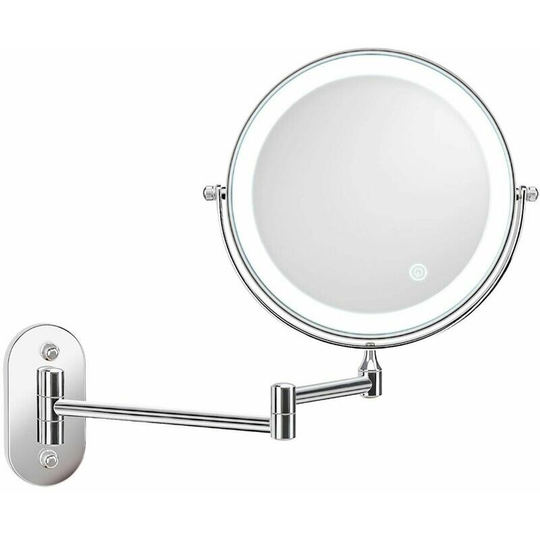 Wall Mounted Lighted 5x Magnifying Mirror, Makeup Mirrors 7 Inch Bathroom Mirror Double Wall Mirror, 360° Swivel and Extendable, Powered by 4 aaa