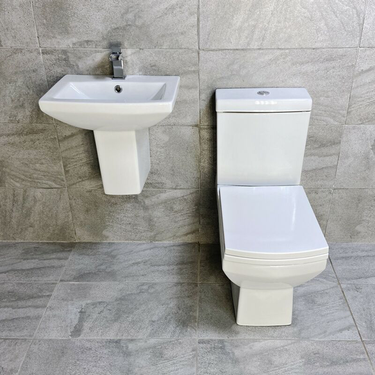 Amy Wall Hung Basin Sink & Ped with Close Coupled Toilet Ensuite Cloakroom, Without Tap & Waste