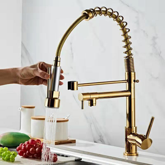 Kitchen faucet with spiral spring faucet and 360° extendable spray Swivel gold - Litzee