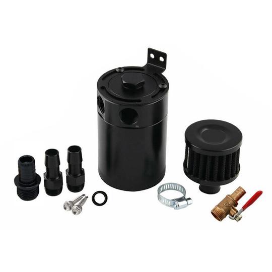 2 Port Oil Catch Can Tank Reservoir with Drain Valve Breather Baffled Universal