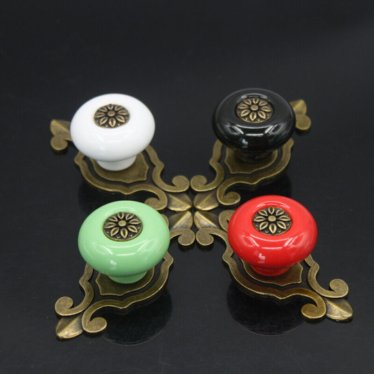 Single Hole Zinc Alloy Handle, 4 Piece Cabinet Drawer Ceramic Antique Copper Color Handle