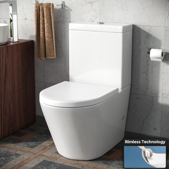 Neshome - Modern Rimless Close Coupled Toilet Ceramic with Soft Closing Seat White | Magus