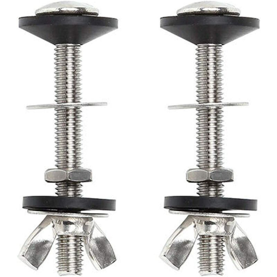 Set of 2 bowl toilet tank bolts - Stainless steel universal mounting kit with double seals - easy to install
