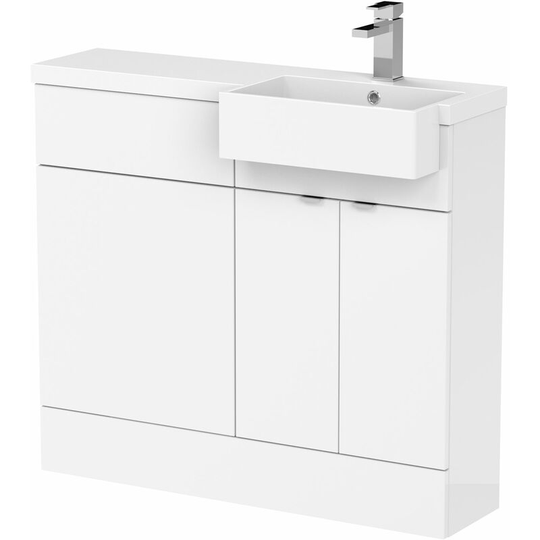 Fusion rh Combination Unit with Square Semi Recessed Basin 1000mm Wide - Gloss White - Hudson Reed