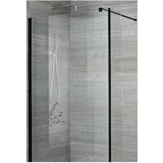 Nero - 900mm Recessed Walk In Wet Room Shower Enclosure with Screen, Return Panel, Profile, Support Arm and 250mm Corner Shower Drain - Black - Milano
