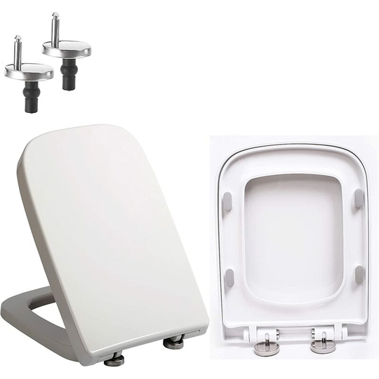 Soft Close Toilet Seat with Quick Release, Simple Top Fixing, Anti-Bacterial Toilet Seats White with Adjustable Stainless Hinges, Square Shape Toilet