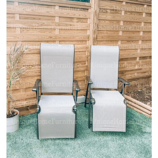 Grey Sun Lounger Set 2 Patio Furniture Recliner Garden Folding Lounge Armchair