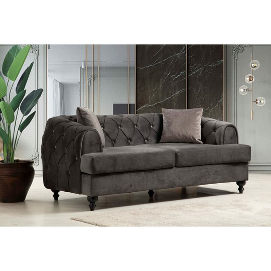 Dubai Velvet Sofa Chesterfield Style in Grey (2 Seater) - Grey
