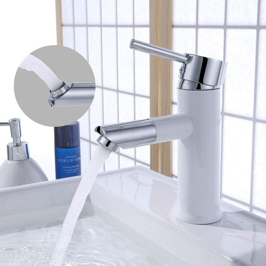Bathroom Tap Swivel Booth 360 ° Copper Washbasin Mixer Durable Foam Removable Lunar White Painting Faucet