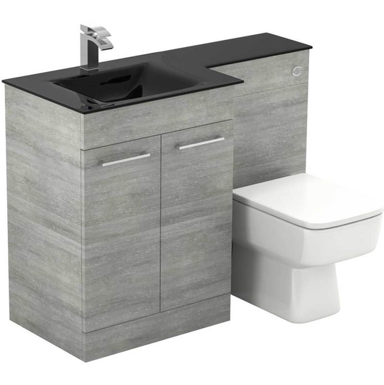 Wholesale Domestic - Venice Square Anthracite Glass 1100mm Left Hand 2 Door Molina Ash Vanity Unit Toilet Suite - Molina Ash