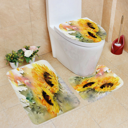 Lbtn - Waterproof Polyester Shower Curtain, Bathroom, Toilet Seat Cover, Decor Mat, Set (E-Type Bath Mat Set)