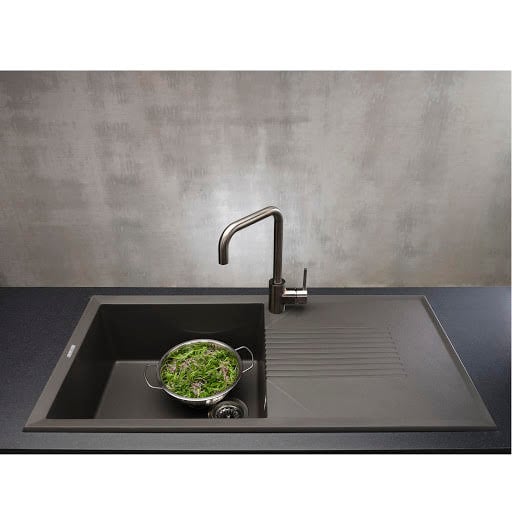 Reginox Tekno Black Granite Single Bowl Inset Kitchen Sink with Drainer and Waste Included