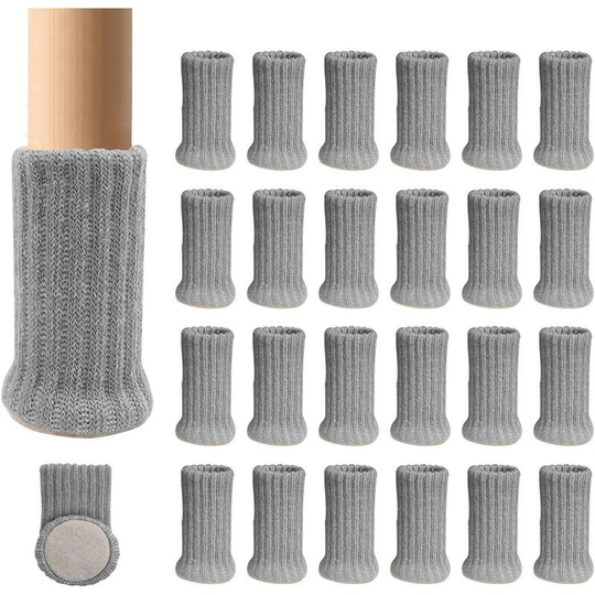 24 Pairs of Non-Slip Knit Chair Leg Socks, Prevent Scratches and Reduce Noise, Easy to Move, Gray