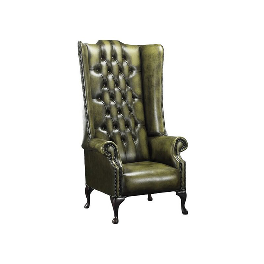 Chesterfield Soho 1780's Leather High Back Wing Chair Antique Olive