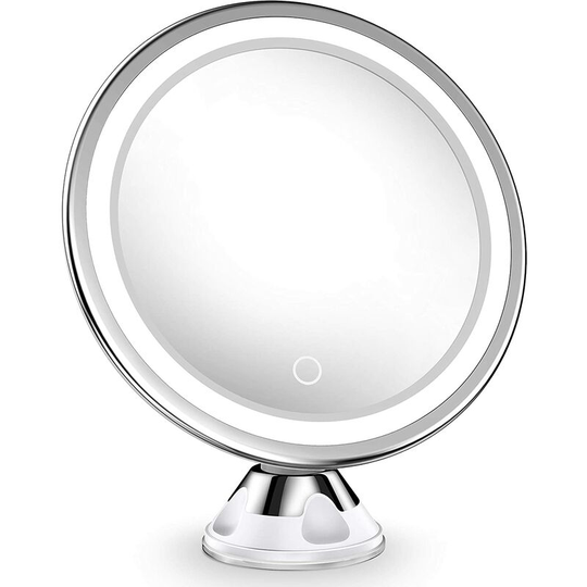 13treize - Updated 10x Magnifying Lighted Makeup Mirror with Touch Control led Lights, 360 Degree Rotating Arm, and Powerful Locking Suction Cup,