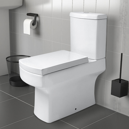 NRG - Bathroom Modern White Ceramic Close Coupled Toilet with Soft Close Seat wc Pan Cistern