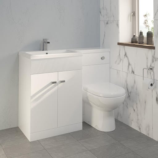 Aurora Toilet & Basin Vanity Unit Combination with Doors - 1100mm White Gloss Left Hand