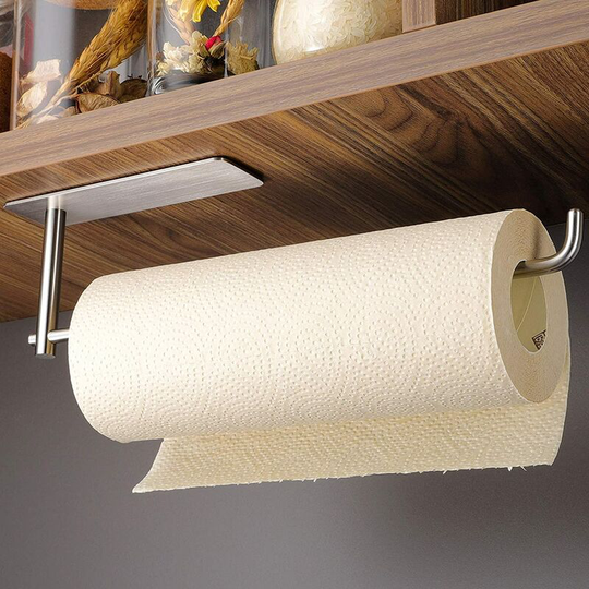 Litzee - Roll holder without drilling Roll holder underneath the cabinet fastening Sturdy paper roll holder in stainless steel